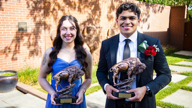 Katelyn Lechwar, left, and Luis Abraham Martinez Jr. were named West Texas A&M University Woman and Man of the Year at an April 24 celebration.