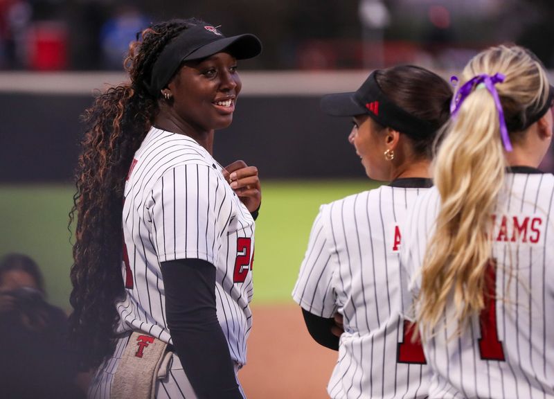 Texas Tech's NiJaree Canady looks on before receiving her golden ticket to the 2026 AUSL draft, Friday, March 27, 2026, at Tracy Sellers Field.