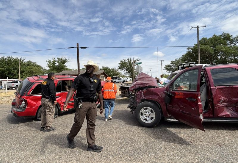A realistic scene played out in front of River Road High School Thursday morning as Amarillo emergency responders and students participated in a mock two-car collision to bring awareness to students about driving while impaired. River Road SRO Rashondrick Sheppard taking part.