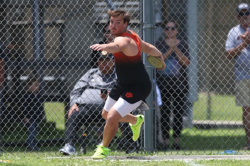 Refugio's Kolton Taylor throws the discus during the Region IV-2A/4A track meet at Javelina Stadium in Kingsville on Saturday, May 2, 2026.