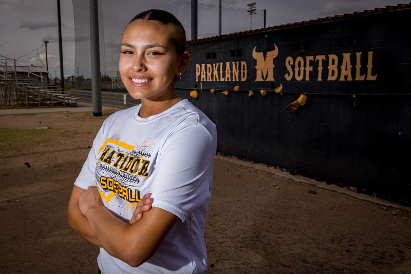 Parkland pitcher Samantha Martinez poses at Parkland High School in El Paso, Texas, on May 5, 2026, ahead of the Class 5A Division II regional semifinals.