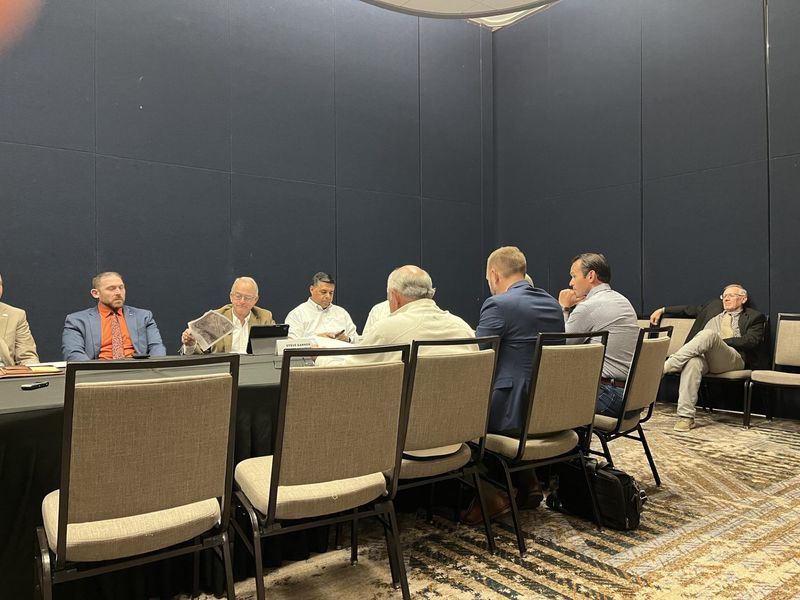 Members of the Wichita Falls Sales Tax Corporation at a meeting Thursday mull over an award to a project to place miniature landmarks in a city park.