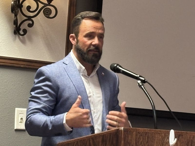 Amarillo Mayor Cole Stanley shares his vision of Amarillo and budget improvements along with comments about Fermi Inc., at a recent meeting of High Plains Republic Women.