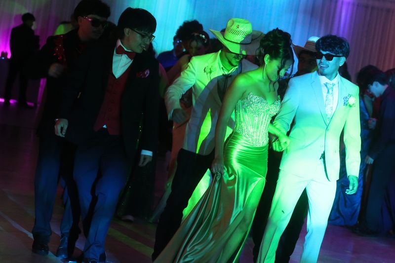 Students dance at Moody High School's prom at the Mansion Royal in Corpus Christi, Texas, on May 9, 2026.