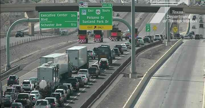 Traffic exits after Interstate 10 East was closed because of a semitruck debris spill on Wednesday morning, May 13, 2026, on the West Side of El Paso, Texas.