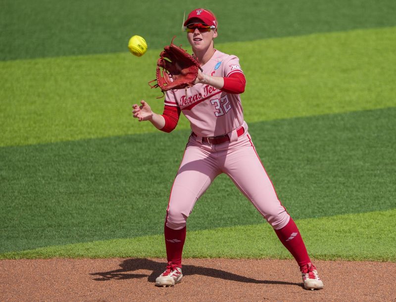 Texas Tech's Hailey Toney catches a liner against Marist during a game in the Lubbock Regional of the NCAA Division I softball tournament, Friday, May 15, 2026, at Tracy Sellers Field.