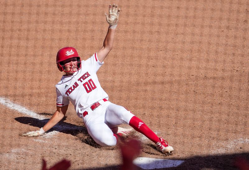 Texas Tech's Jackie Lis slides in for the game-winning run to complete the 10-9 comeback win over Ole Miss during the Lubbock Regional of the NCAA Division I softball tournament, Saturday, May 16, 2026, at Tracy Sellers Field.