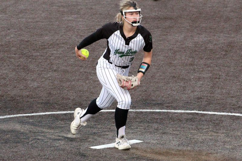 Iowa Park's Callista Berrett winds up to deliver a pitch during Game 1 of the Lady Hawks' regional finals series against the Jim Ned Lady Indians in the 3A DI UIL Softball Playoffs on Friday, May 15, at Hogan Field in Graham. Iowa Park won 12-2.