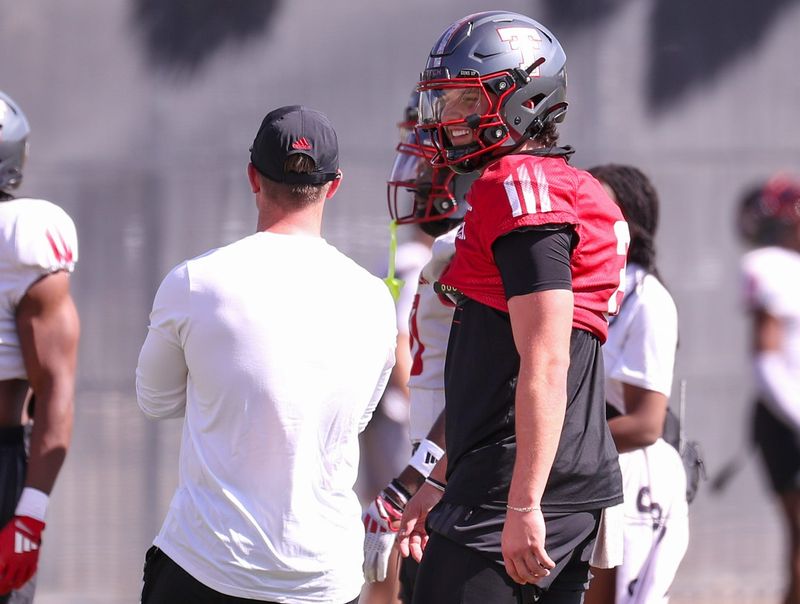 Texas Tech's Brendan Sorsby looks on during spring football practice, Thursday, March 26, 2026, at the Womble Football Center.
