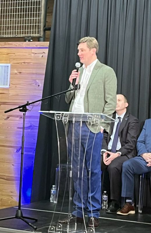 Haynes Strader, chief development officer for Skybox Datacenters at the Feb. 18, 2026, announcement that the Dallas-based company would build a data center here.