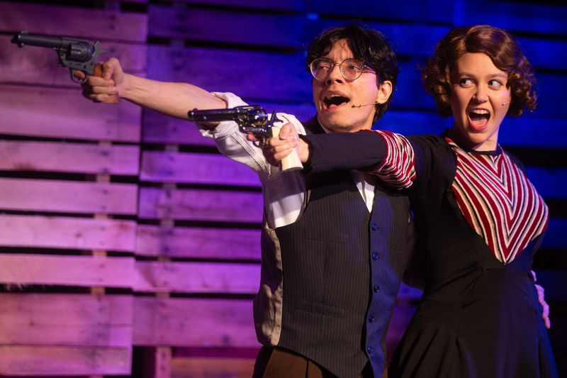 Ricky Martinez, who portrays Clyde Barrow, and Olivia Moretzsohn, who portrays Bonnie Parker, perform "What Was Good Enough for You" during a dress rehearsal of "Bonnie & Clyde" at Aurora Arts Theatre in Corpus Christi on May 20.