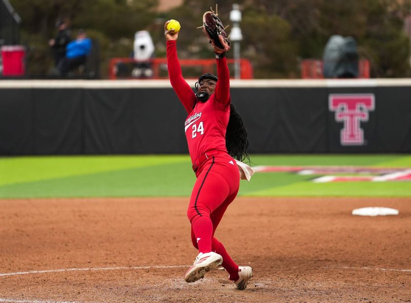 Texas Tech's NiJaree Canady pitches against Baylor during a Big 12 Conference softball game, Friday, May 1, 2026, at Tracy Sellers Field.