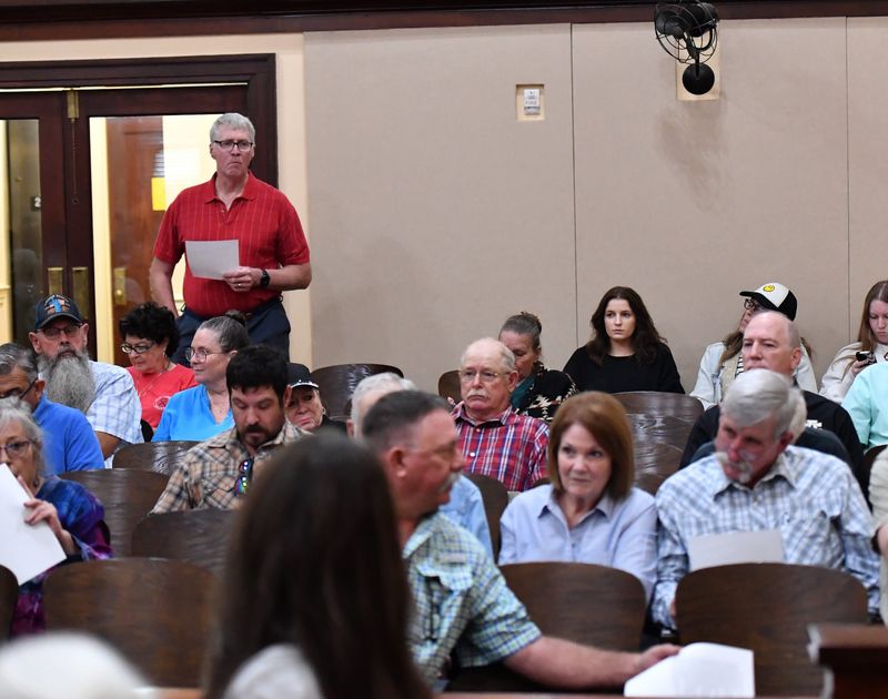 Residents from Archer County attend a commissioner's court meeting on Thursday, May 21, 2026, in Archer City.