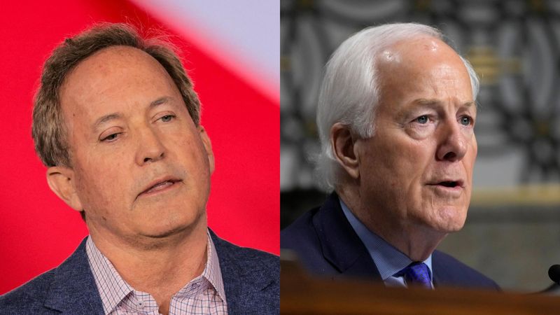 (left) Texas Attorney General Ken Paxton and (right) Sen. John Cornyn, R-Texas.