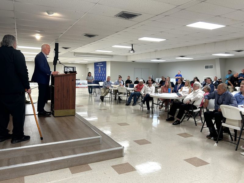 U.S. Sen. John Cornyn speaks on May 22, 2026, at the Corpus Christi Police Officers Association Hall ahead of the Texas primary runoff election.