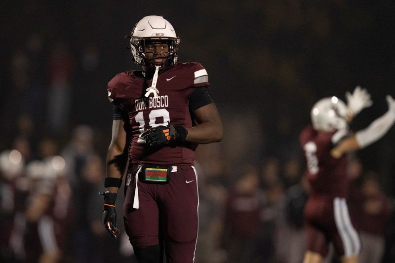 Don Bosco's Mikahi Allen (18) gets ready for defense during Non-Public, Group A semifinal football game between Don Bosco and Bergen Catholic at Granatell Stadium in Ramsey on Friday, Nov. 21, 2025.