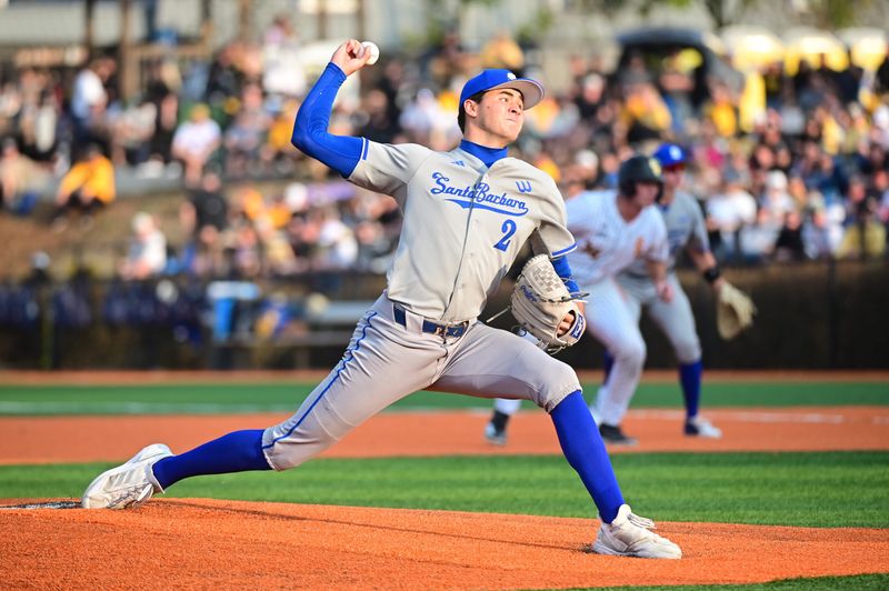 UC Santa Barbara Gauchos right-handed pitcher Jackson Flora (2) pitches during the game against the Southern Miss Golden Eagles at Pete Taylor Park in Hattiesburg, Miss., on Friday, Feb. 13, 2026.