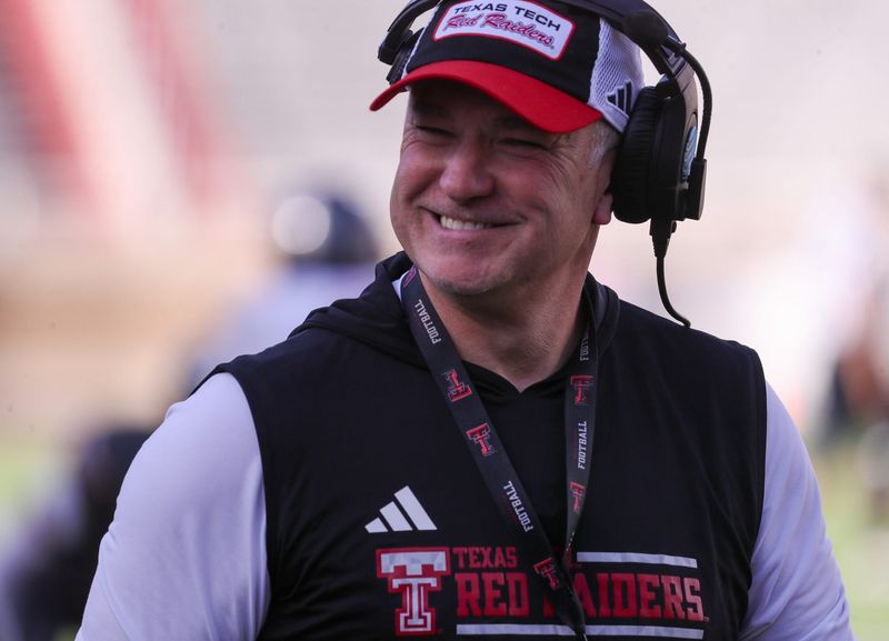 Head coach Joey McGuire looks on during the Texas Tech football team's spring game, Friday, April 17, 2026, at Jones AT&T Stadium.
