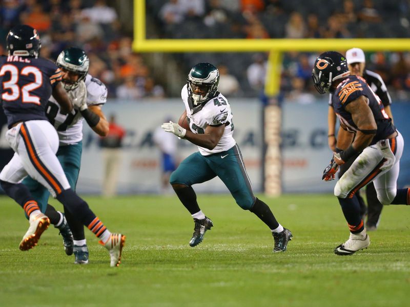 Sep 19, 2016; Chicago, IL, USA; Philadelphia Eagles running back Darren Sproles (43) carries the ball during the second half against the Chicago Bears at Soldier Field. Philadelphia won 29-14. Mandatory Credit: Dennis Wierzbicki-USA TODAY Sports