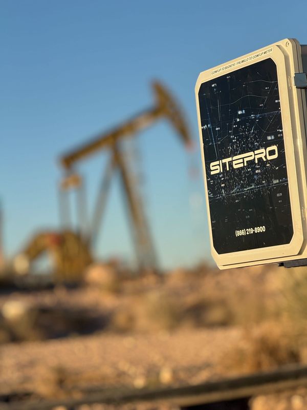 A SitePro device helps monitor fluid control at an oil site. SitePro, a software, hardware and service company with focus on fluid management, including water, oil and gas is based in Lubbock, Texas.
