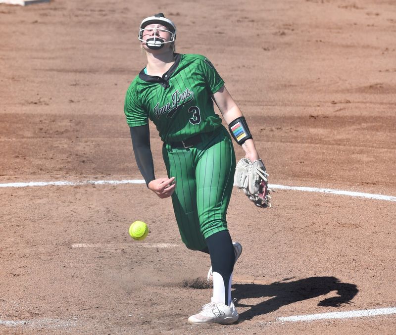 Iowa Park's Callista Barrett pitches in a Class 3A Division I state softball championship against Grandview, Thursday, May 28, 2026, at Red & Charline McCombs Field in Austin.