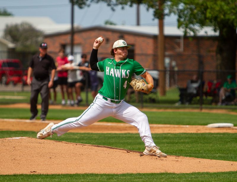 Wall baseball's Reid Ballard throws a pitch against Paradise at John J. Hunter Field in Abilene on Friday, May 30, 2026.