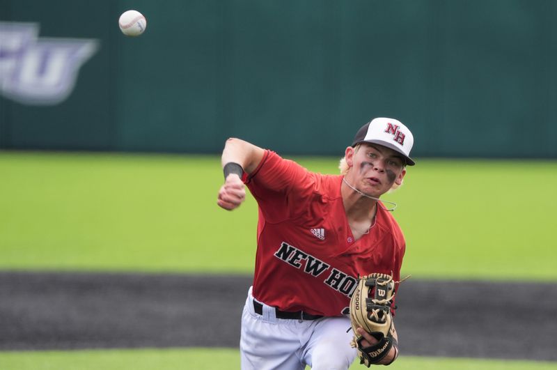 New Home's Brock Bessire pitches against Tom Bean in Game 3 of a Class 2A Division I state semifinal baseball series Saturday, May 30, 2026, at Crutcher Scott Field in Abilene.