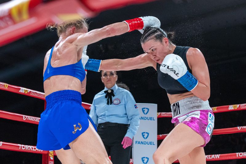 Stephanie Han and Holly Holm compete for the WBA lightweight world championship Saturday, May 30, 2026, at the El Paso County Coliseum in El Paso, Texas.