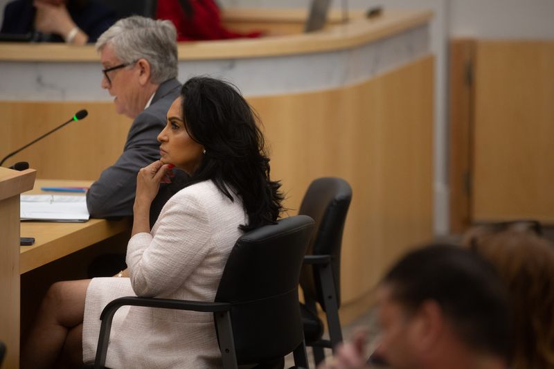 Corpus Christi Mayor Paulette Guajardo listens during a pretrial hearing for her removal proceedings at City Hall in Corpus Christi, Texas, on June 2, 2026.