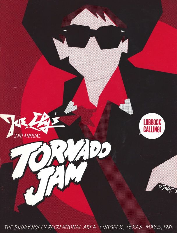 A poster of Joe Ely’s Second Annual Tornado Jam, May 3, 1981, in Lubbock, Texas.