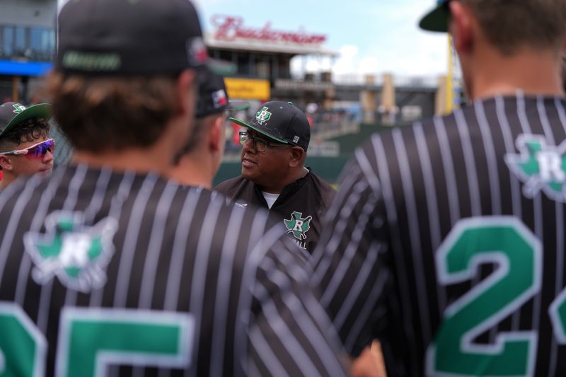 Ropes baseball coach Nathan Flores talks to his team after a loss to Burton in the Class 2A Division II state championship Thursday, June 4, 2026, at Dell Diamond in Round Rock.