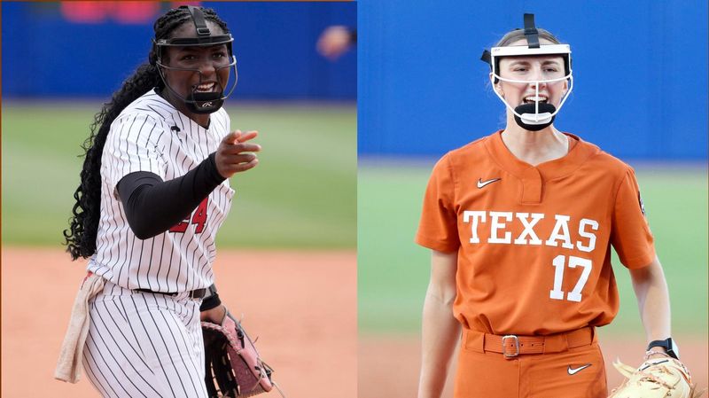 Caption:
Texas Tech Red Raiders starting pitcher Nijaree Canady and Texas starting pitcher Teagan Kavan.

Created:
2024-05-30T21:46:57

Restrictions:
FOR EDITORIAL USE ONLY

Credit:
© BRYAN TERRY/THE OKLAHOMAN / USA TODAY NETWORK

Uploaded:
2024-05-30T21:59:50