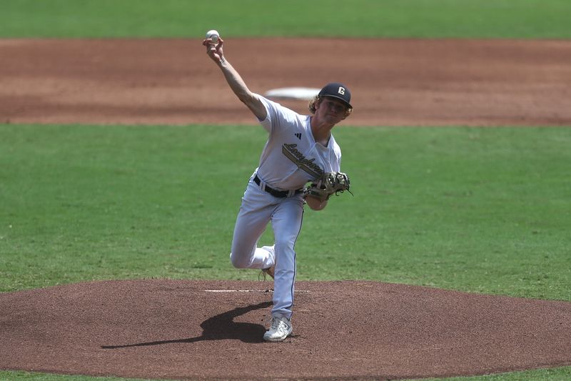 Gordon's Aiden Shank delivers a pitch against Groveton Centerville in the Class 1A baseball UIL State Championship game on Saturday, June 6, 2026 at Dell Diamond in Round Rock.