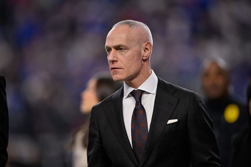 Dec 6, 2025; Arlington, TX, USA; Big 12 commissioner Brett Yormark looks on during the game between the Red Raiders and the Cougars at AT&T Stadium. Mandatory Credit: Jerome Miron-Imagn Images