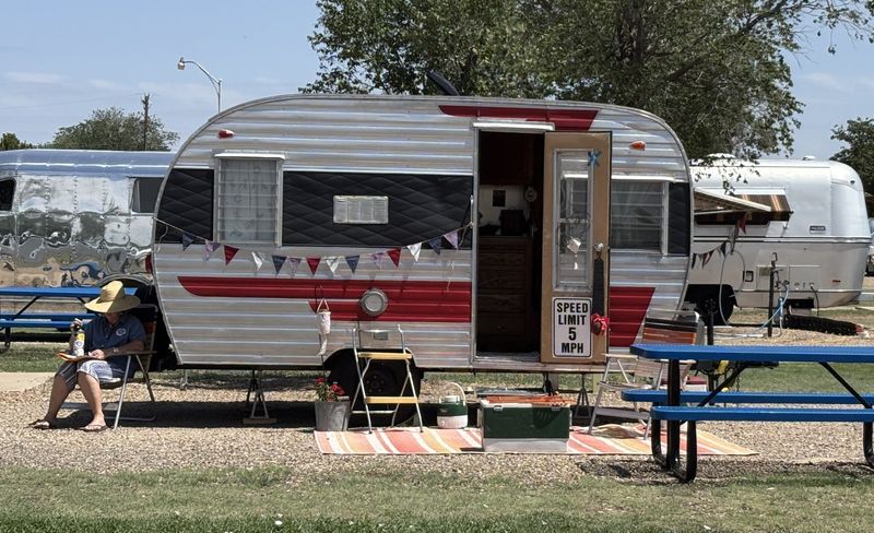 Small RVs such as this cute tin can model traveled up and down Route 66 during the 40's through the 70's when the famous road was decommissioned. But, dedicated Route 66 fans have brought the Mother Road back to life by celebrating the 100th Year of the famous Route, and celebrating all the way, including in Amarillo.