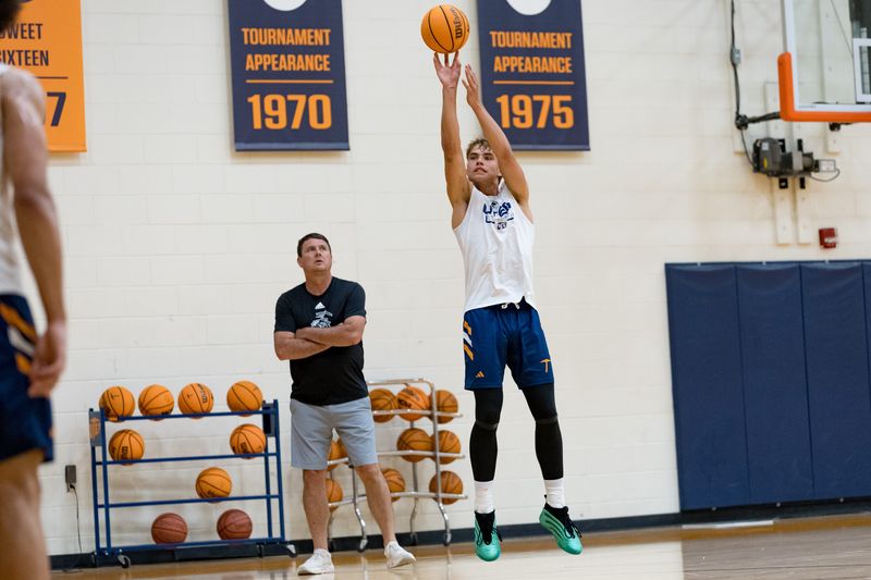 UTEP's Leif Möller shoots the ball during practice Monday, June 15, 2026, at the Foster Stevens Basketball Center on the UTEP campus in El Paso, Texas.