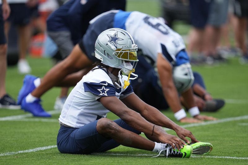 Jun 16, 2026; Dallas, TX, USA;  Dallas Cowboys wide receiver George Pickens (3) stretches before practice at the Ford Center at the Star Training Facility in Frisco, Texas. Mandatory Credit: Chris Jones-Imagn Images