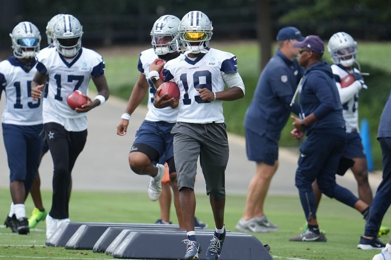 Dallas Cowboys wide receiver Ryan Flournoy (19) goes through a drill during practice at the Ford Center at the Star Training Facility in Frisco. Chris Jones-Imagn Images