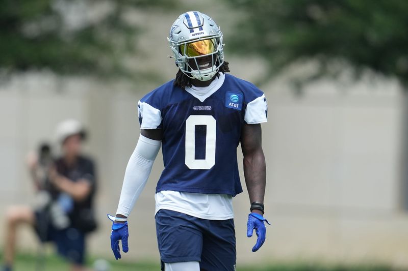 Dallas Cowboys linebacker DeMarvion Overshown (0) goes through a drill during practice at the Ford Center at the Star Training Facility in Frisco, Texas. Mandatory Credit: Chris Jones-Imagn Images Chris Jones, Chris Jones-Imagn Images