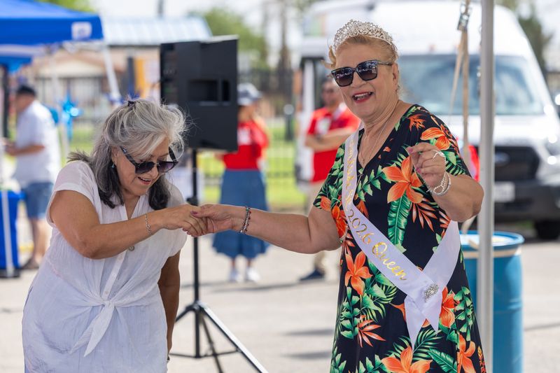 Attendees dance to live music during the “Our Bonds of Freedom, Nuestros Lazos de Libertad” Juneteenth celebration at Pebble Hills Park on Thursday, June 18, 2026.