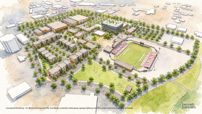 An artist's rendering of the future University Town Center, formerly known as Sikes Senter.