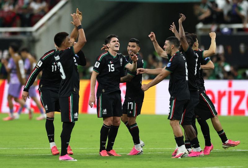 June 18, 2026; Guadalajara, Mexico; Mexico's Israel Reyes and teammates celebrate after the match.
