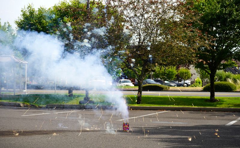 A firework sparks in the Oregon State Fire Marshal parking lot during a firework safety demonstration on June 23, 2026 in Salem, Ore.