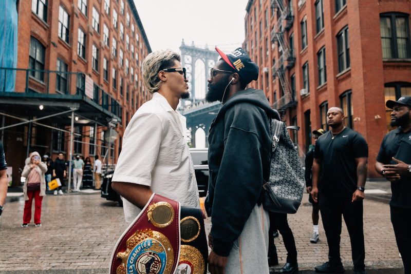 Xander Zayas and Jaron Ennis face off in DUMBO, Brooklyn on June 22 ahead of their junior middleweight title fight at the Barclays Center on June 27, 2026.