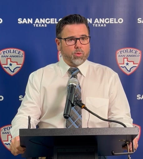 San Angelo police Chief Travis Griffith gives a press conference on a homicide investigation that started after a report of body parts in the landfill as shown in this screenshot.