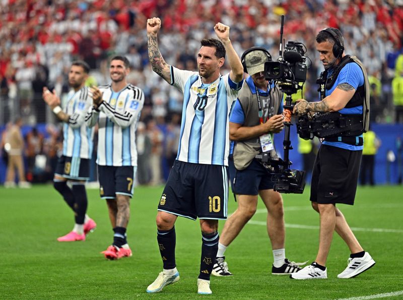 Argentina's Lionel Messi celebrates after his World Cup match against Austria on June 22, 2026.