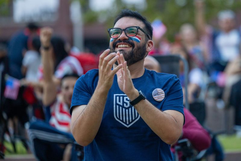 Fans cheer as the United States takes on Turkey during a 2026 FIFA World Cup watch party at the Mexican American Cultural Center on Thursday, June 25, 2026.
