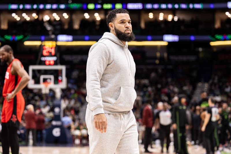 Mar 29, 2026; New Orleans, Louisiana, USA;  Houston Rockets guard Fred Vanvleet (5) looks on against the New Orleans Pelicans during the second half at Smoothie King Center. Mandatory Credit: Stephen Lew-Imagn Images