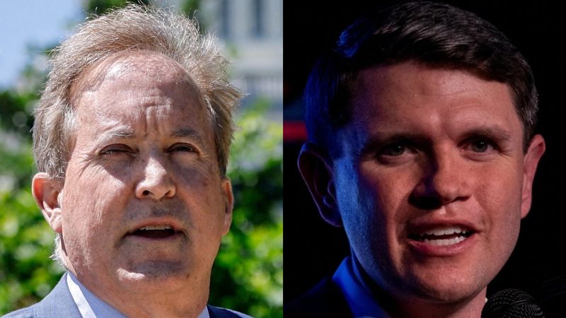 Texas candidates for U.S. Senate Ken Paxton (left) and James Talarico (right).