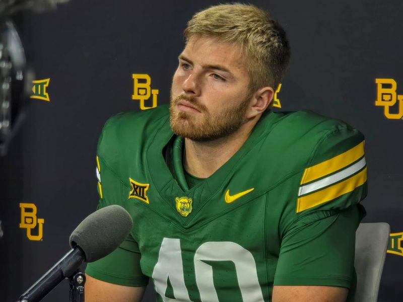 Baylor's Kyler Jordan takes questions in a breakout session during Big 12 Conference football media days, Tuesday, July 7, 2026, at The Star in Frisco.
